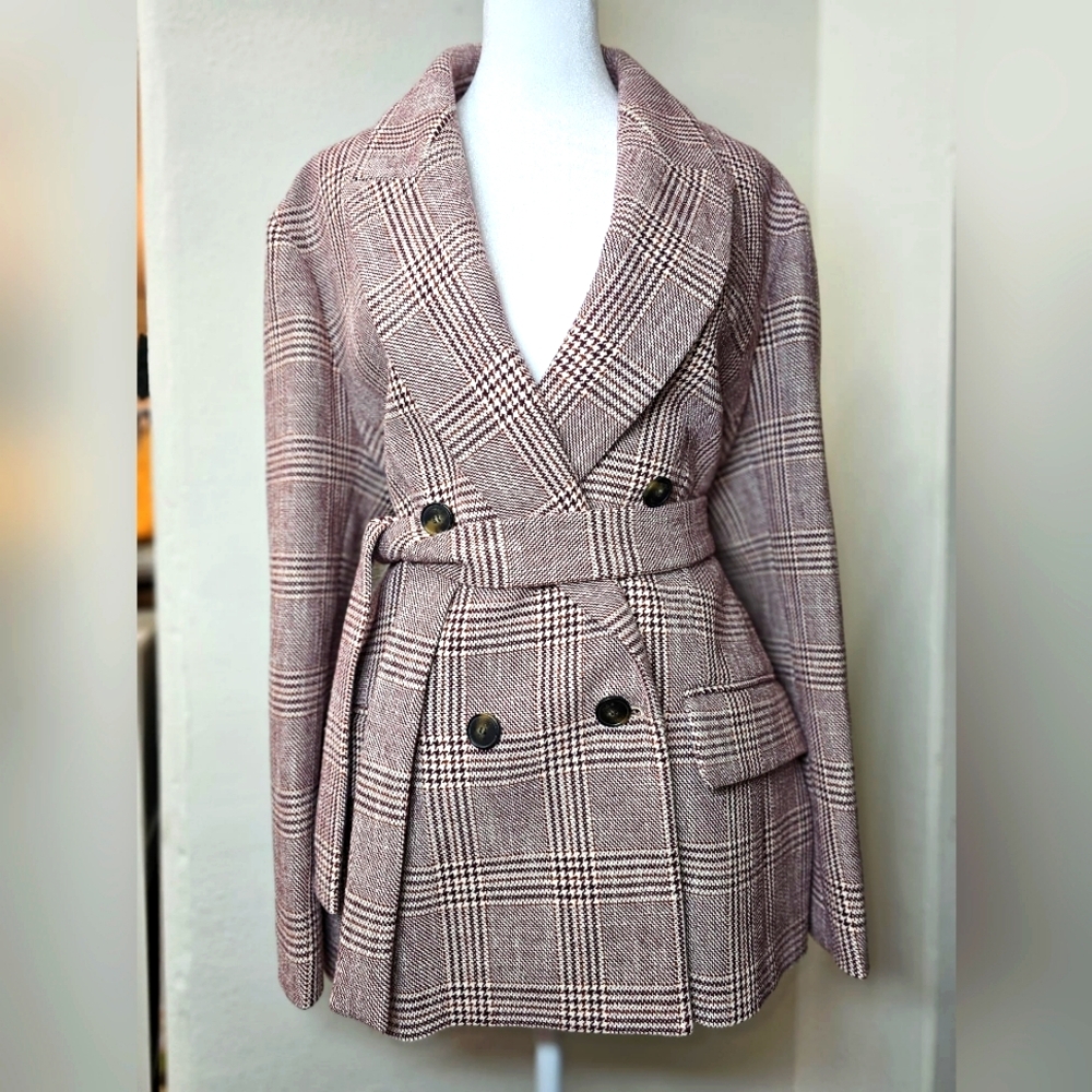 Maje Belted Blazer - Burgundy